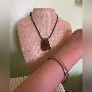 Brown Pendant Necklace and Bracelet Set